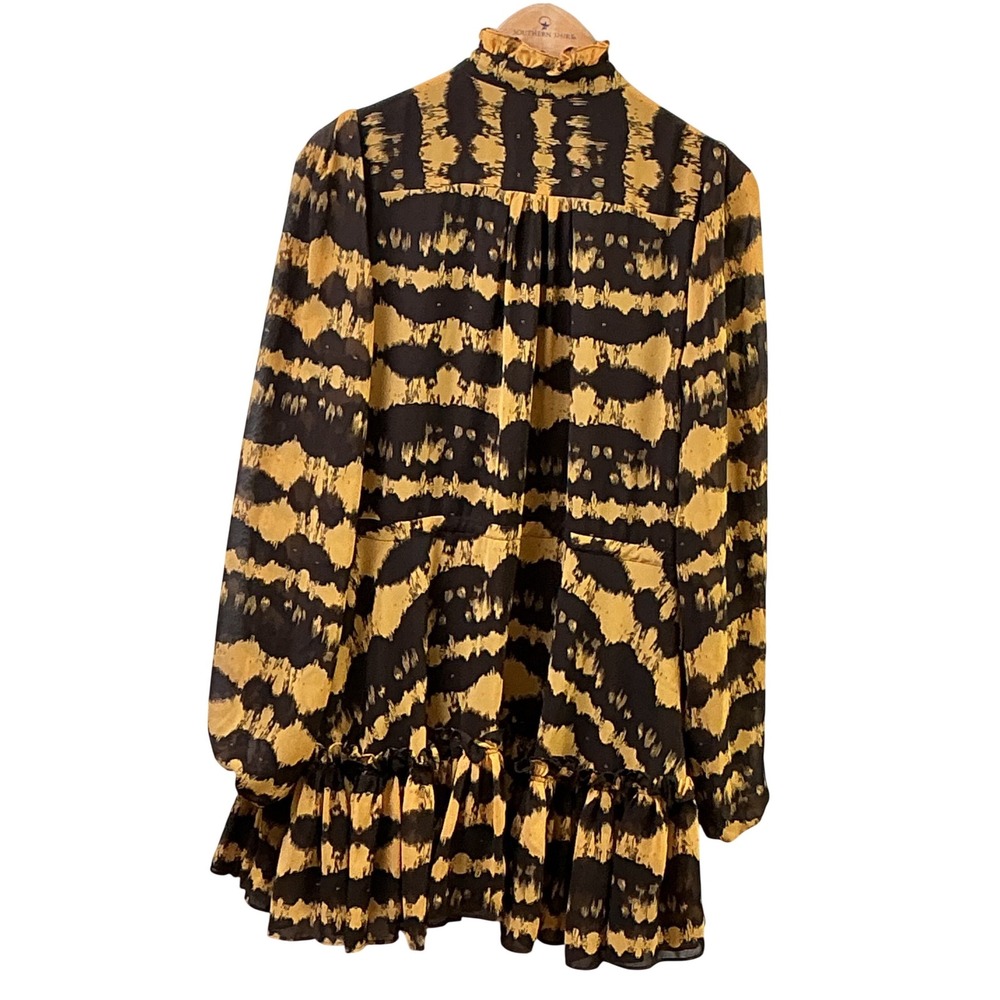 Buddy Love Grace Mini Dress Mustard Brown Tiger Print Ruffle Long Sleeve Medium - Picture 4 of 15